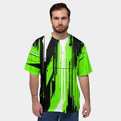 Футболка оверсайз мужская Вертикальные чёрно-белые линии на зелёном фоне, цвет: 3D-принт — фото 2