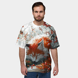Футболка оверсайз мужская Милая лисичка в лесу, цвет: 3D-принт — фото 2