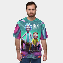 Футболка оверсайз мужская Рик и Морту на сказочной грибной планете - нейроар, цвет: 3D-принт — фото 2