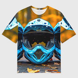 Футболка оверсайз мужская Три синих шлема, цвет: 3D-принт