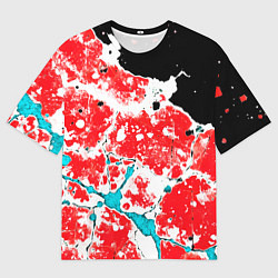 Футболка оверсайз мужская Сине красная абстракция на чёрном фоне, цвет: 3D-принт
