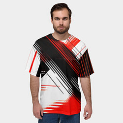 Футболка оверсайз мужская Диагональные красно-чёрные линии на белом фоне, цвет: 3D-принт — фото 2