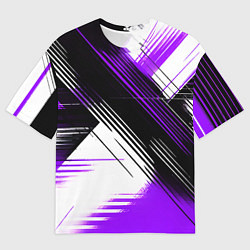 Футболка оверсайз мужская Диагональные фиолетово-чёрные линии на белом фоне, цвет: 3D-принт