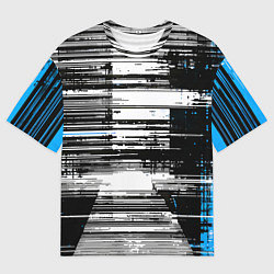 Мужская футболка оверсайз Горизонтальные чёрные линии на бело-синем фоне