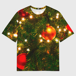 Футболка оверсайз мужская Новогодние украшения на ёлке, цвет: 3D-принт