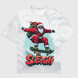 Футболка оверсайз мужская Санта с подарками на скейте, цвет: 3D-принт