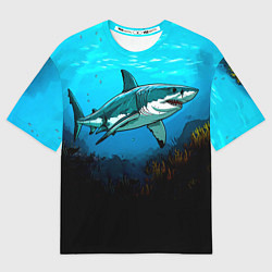 Футболка оверсайз мужская Акула в синем море, цвет: 3D-принт