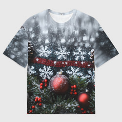 Мужская футболка оверсайз Новогодние снежинки