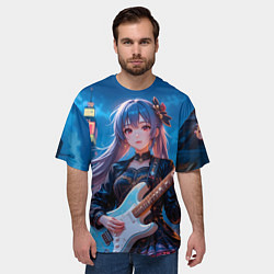 Футболка оверсайз мужская Аниме девочка с электрогитарой, цвет: 3D-принт — фото 2