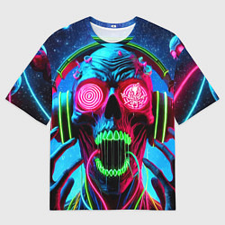 Футболка оверсайз мужская Metallica - neon skull with headphones, цвет: 3D-принт