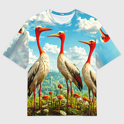 Футболка оверсайз мужская Аисты в горах, цвет: 3D-принт