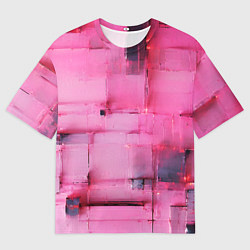 Футболка оверсайз мужская Чёрные пятна на розовом фоне абстракция, цвет: 3D-принт