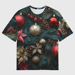 Мужская футболка оверсайз Новогодние украшения на елочке