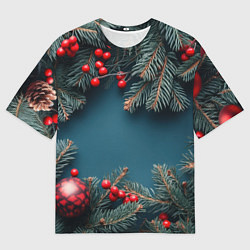 Футболка оверсайз мужская Новогодний фон и рябина, цвет: 3D-принт
