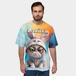 Футболка оверсайз мужская Кот в шапке зайца, цвет: 3D-принт — фото 2