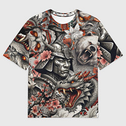 Футболка оверсайз мужская Самурай дракон и японские мифические существа, цвет: 3D-принт