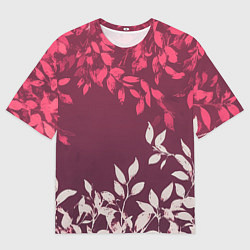 Футболка оверсайз мужская Листья на бордовом фоне - нейросеть, цвет: 3D-принт