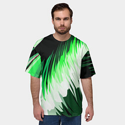 Футболка оверсайз мужская Зелёно-белая абстракция на чёрном фоне, цвет: 3D-принт — фото 2