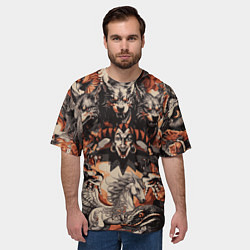 Футболка оверсайз мужская Логотип король и шут на фоне мифических животных, цвет: 3D-принт — фото 2