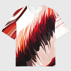 Футболка оверсайз мужская Чёрно-красные острые полосы на белом фоне, цвет: 3D-принт