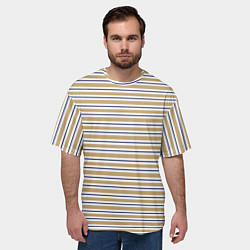 Футболка оверсайз мужская Бежевый с синей полосой, цвет: 3D-принт — фото 2