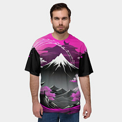 Футболка оверсайз мужская Япония природа в коллаже, цвет: 3D-принт — фото 2