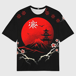 Футболка оверсайз мужская Japan red black nature, цвет: 3D-принт