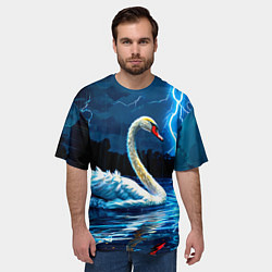 Футболка оверсайз мужская Лебедь на пруду в гразу, цвет: 3D-принт — фото 2