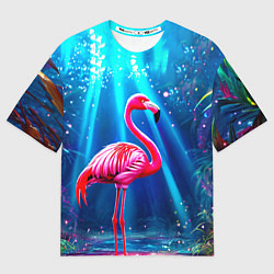 Футболка оверсайз мужская Розовый фламинго в джунглях, цвет: 3D-принт