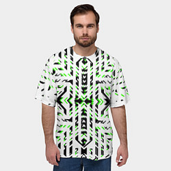Футболка оверсайз мужская Чёрно-зелёный диагональные полосы на белом фоне, цвет: 3D-принт — фото 2