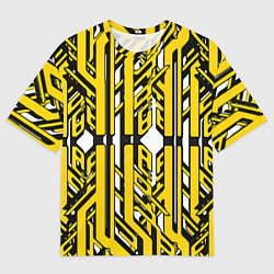 Мужская футболка оверсайз Чёрно-жёлтые техно полосы на белом фоне
