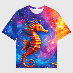 Футболка оверсайз мужская Морской конек в космосе, цвет: 3D-принт