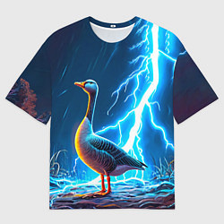Футболка оверсайз мужская Гусь и разряд молнии, цвет: 3D-принт