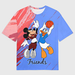 Футболка оверсайз мужская Микки Маус и Дональд Дак играют в баскетбол, цвет: 3D-принт