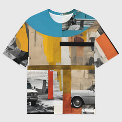 Мужская футболка оверсайз Ретро коллаж с автомобилем
