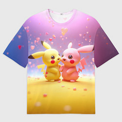 Футболка оверсайз мужская Желтые и розовый Пикачу, цвет: 3D-принт