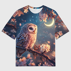 Футболка оверсайз мужская Сова и месяц, цвет: 3D-принт