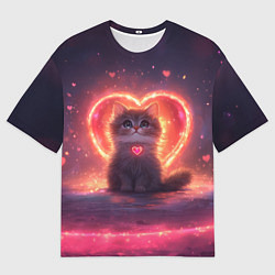 Футболка оверсайз мужская Котенок и сердце из света, цвет: 3D-принт
