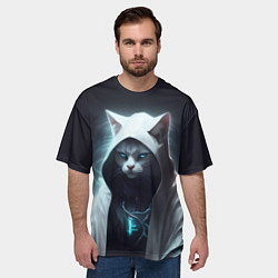 Футболка оверсайз мужская Инопланетный белый кот, цвет: 3D-принт — фото 2