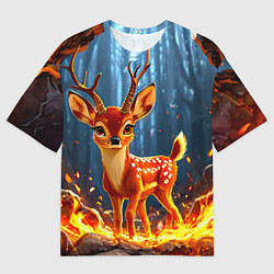Футболка оверсайз мужская Олененок в огне, цвет: 3D-принт