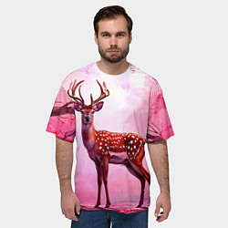 Футболка оверсайз мужская Олень в розовом свете, цвет: 3D-принт — фото 2