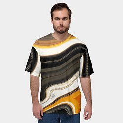 Футболка оверсайз мужская Волнистые чёрно-жёлтые полосы на белом фоне, цвет: 3D-принт — фото 2