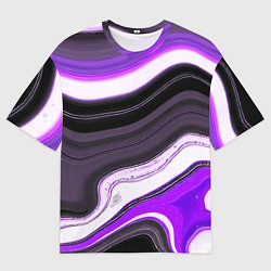 Футболка оверсайз мужская Волнистые горизонтальные чёрно-фиолетовые полосы н, цвет: 3D-принт
