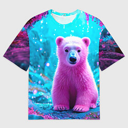 Футболка оверсайз мужская Белый розовый медведь, цвет: 3D-принт