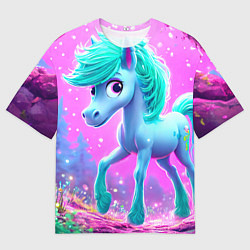 Футболка оверсайз мужская Бирюзовая лошадка, цвет: 3D-принт