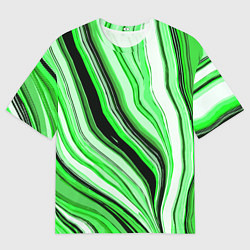 Футболка оверсайз мужская Волнистые вертикальные чёрно-зелёные полосы, цвет: 3D-принт