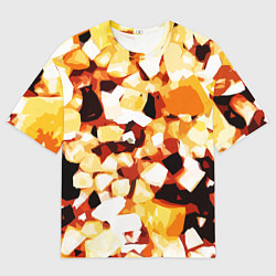Мужская футболка оверсайз Жёлто-белая абстракция на чёрном фоне