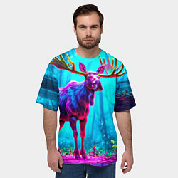Футболка оверсайз мужская Лось в сереневом свете, цвет: 3D-принт — фото 2