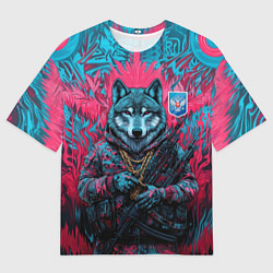 Футболка оверсайз мужская Волк с гербом РФ, цвет: 3D-принт