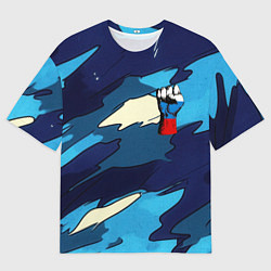 Футболка оверсайз мужская Синий камуфляж русская сила, цвет: 3D-принт